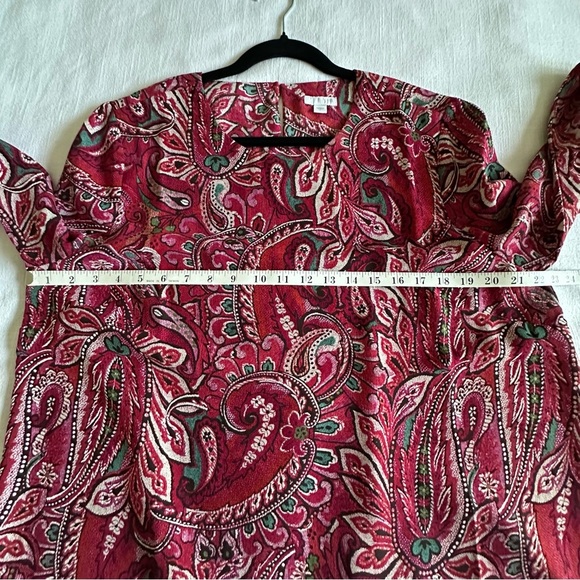 J Jill Blouse Womens L Red Paisley Long Sleeve Button Cuff Boho Floral Office - Picture 6 of 13